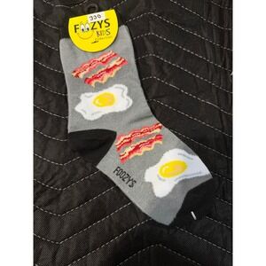 Foozys Socks Kids Size 6-8.5 Gray NWT Bacon & Eggs Breakfast Food Novelty FB-04
